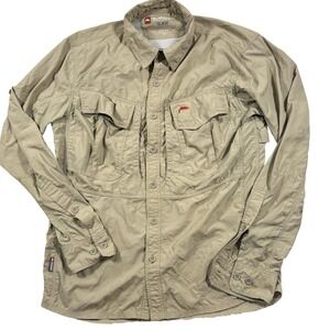 Simms Guide Series‎ Fishing Shirt Mens XS Tan Vented Lightweight Roll Tab Sleeve